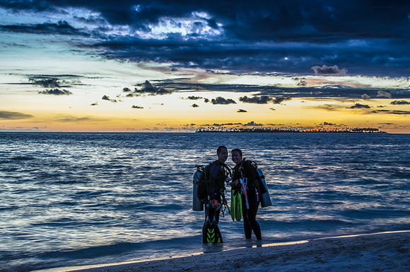 Shore diving at sunset